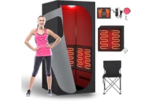 Fulove Far Infrared Sauna Box, Portable Dry Sauna with Red Light Therapy for Detoxification, Relaxation, Carbon Crystal Heating,9 Levels, 5.9'×2.9'×2.6'