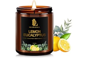 DL DREAMY DEWLA Lemon Eucalyptus Scented Candle, Soy Candles for Home Scented, Masculine Amber Jar Candles Gifts for Men Women, 7oz