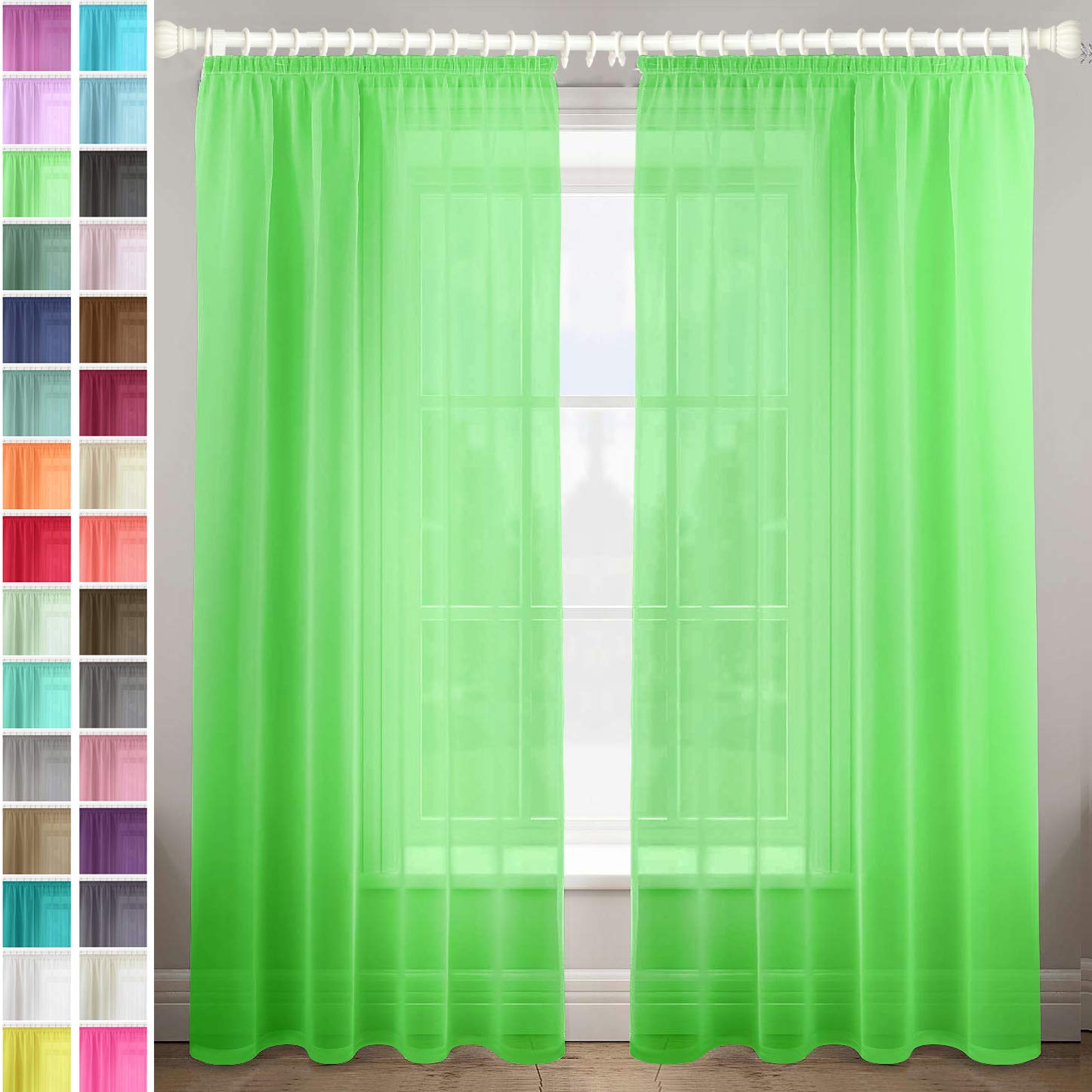 Megachest gathering tape voile curtain(lime, W 56" x L 72" (2 Panels))