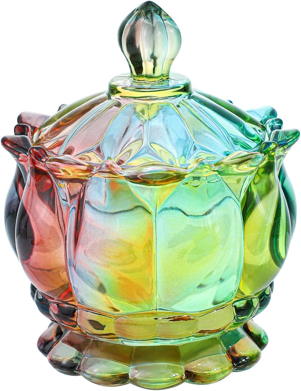 MEETOZ 6 oz Colorful Embossed Glass Jars with Lid - Covered Candy Bowl, Rainbow Candy Dish, Jewelry Dish, Small Decorative Jars for Candy Buffet, Kitchen, Home, Office Desk, Party (Flower)