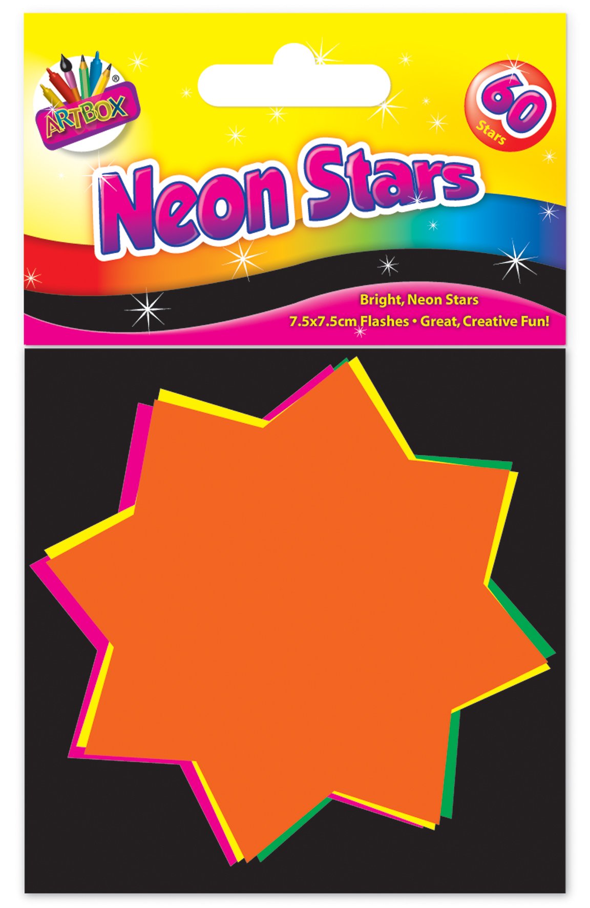THE ART BOXARTBOX 7.5x7.5cm Fluorescent Stars (Pack of 60), Neon Colours, 6220