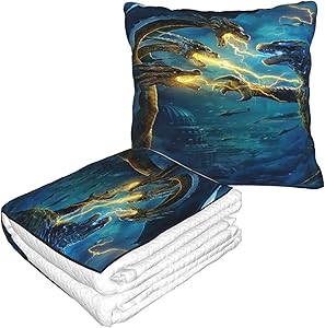 Xiongminqing Godzilla King of The Monsters Blanket and Pillow Premium Soft 2-in-1 Aircraft Blanket, Suitable for Traveling Home