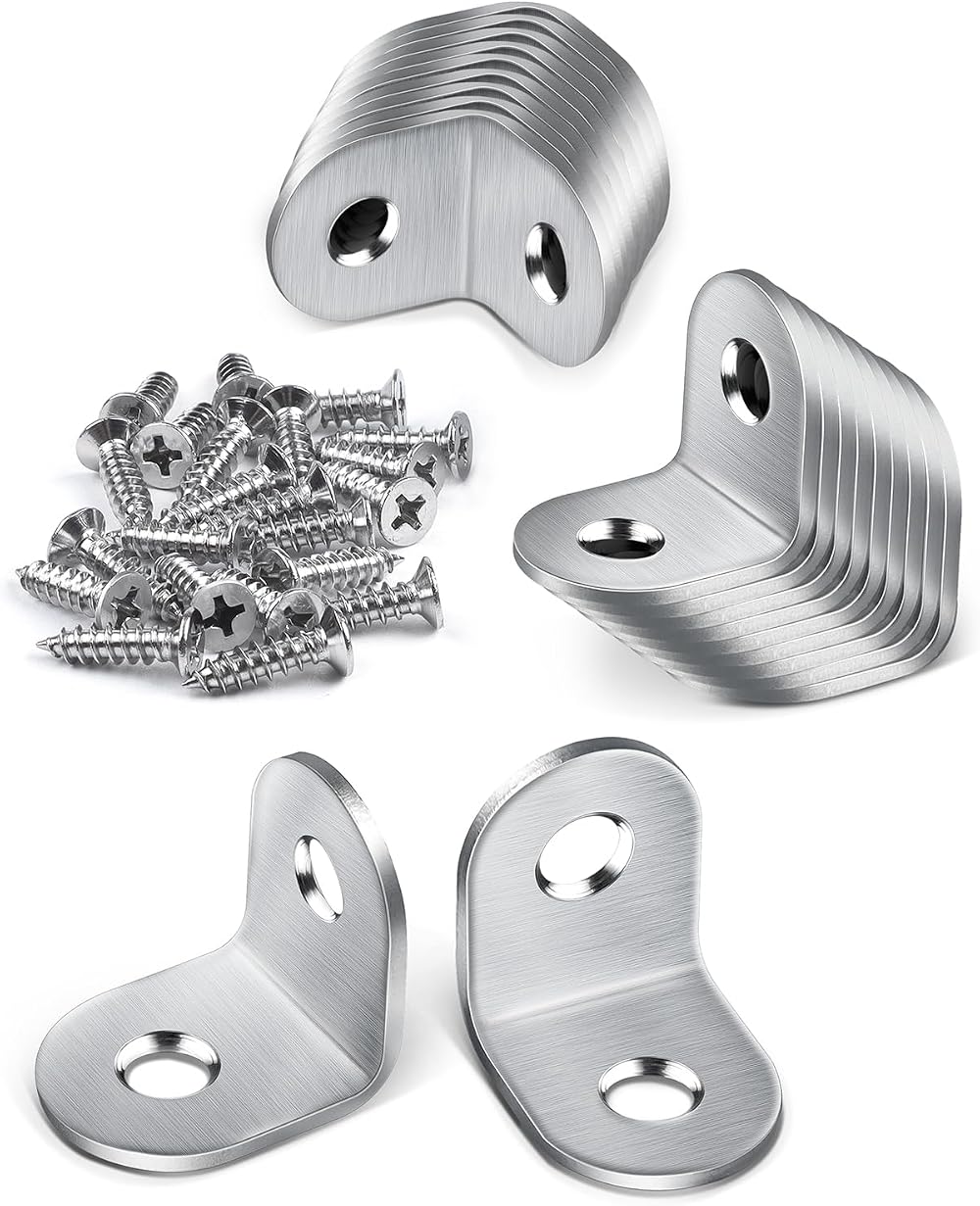 JatilEr 20x Stainless Steel 20mm Angle Brackets 90 Degree L Corner Brace w/ 40