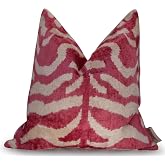 CANVELLO Luxury Velvet Throw Pillow - Handmade Decorative Cushion with Tiger Print Design - Pinkish Red &amp; Beige, 16x16 Inch, Down Feather Insert, Soft &amp; Plush, Boho Chic Accent Pillow for Sofa &amp; Bed