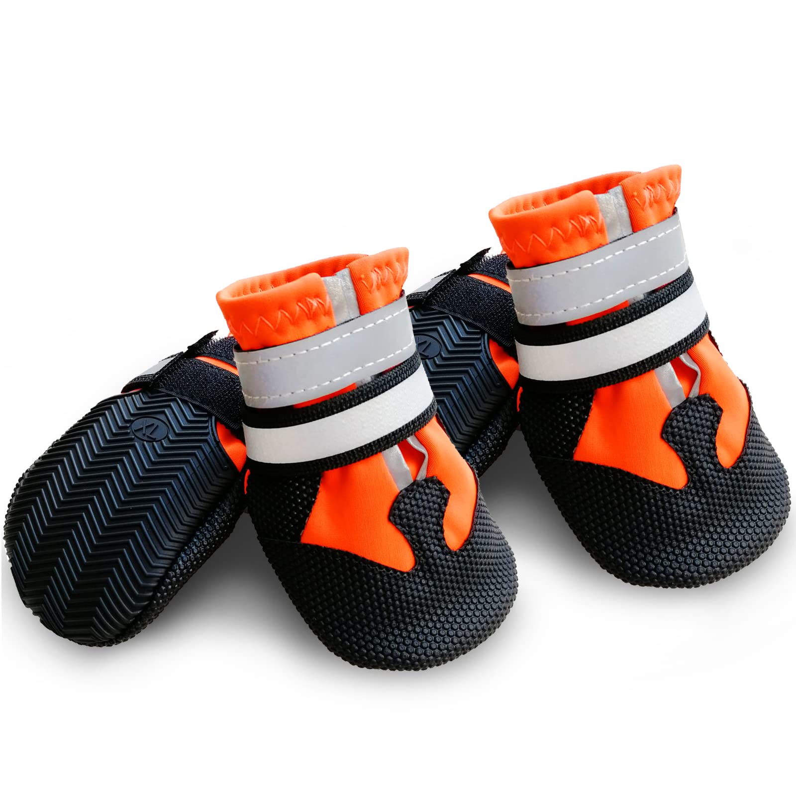 NeuWook Waterproof Dog Boots - Non-Slip, Wear-Resistant Protective Boots with Reflective Straps for Small to Large Dogs - Set of 4 - Outdoor (S, Orange)
