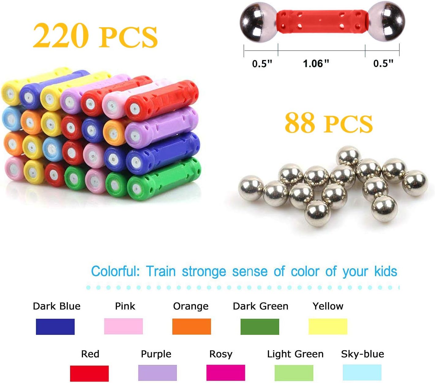 Veatree 308 PCS Magnetic Building Sticks Blocks Toys, Magnet Educational Toys Magnetic Blocks Sticks Stacking Toys Set for Kids and Adult, Non-Toxic Building Toy 3D Puzzle with Storage Bag: Toys & Games