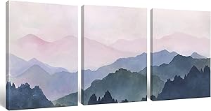 SUMGAR Mountain Wall Art Gray Hazy Pastel Sky Canvas Pink Sunset Glow Prints Landscape Scene Home Decor Abstract Artwork for Living Room Bedroom Home Office Decoration 3 Panels, 12 x 16 in