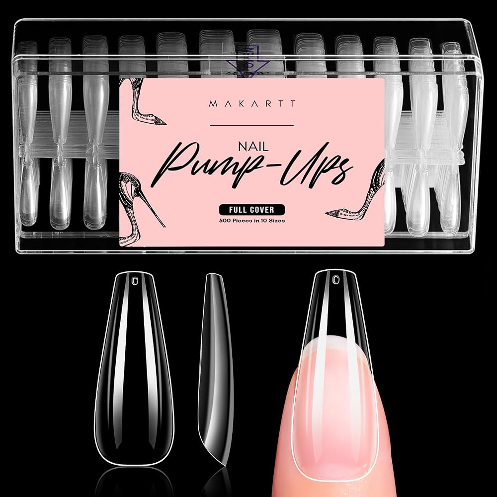 Makartt Long Coffin Nail Tips 504pcs Clear Full Cover 21 Sheets 10 Sizes
