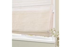 Blackout Cordless Blinds Bamboo Roman Shades, Custom Window Shades with Borders, Natural 100% Bamboo and Linen Blinds for Win