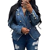 Alunzoem Womens Denim Jackets Double Breasted Jean Blazer Business Casual Open Front Long Sleeve Work Office Jacket Coat