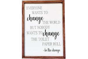 Athena's Elements Farmhouse Bathroom Wall Decor,Be The Change Bathroom Wall Art Sign 16x12x1 Inch, Guest Bathroom Decor, Bathroom Self Decor