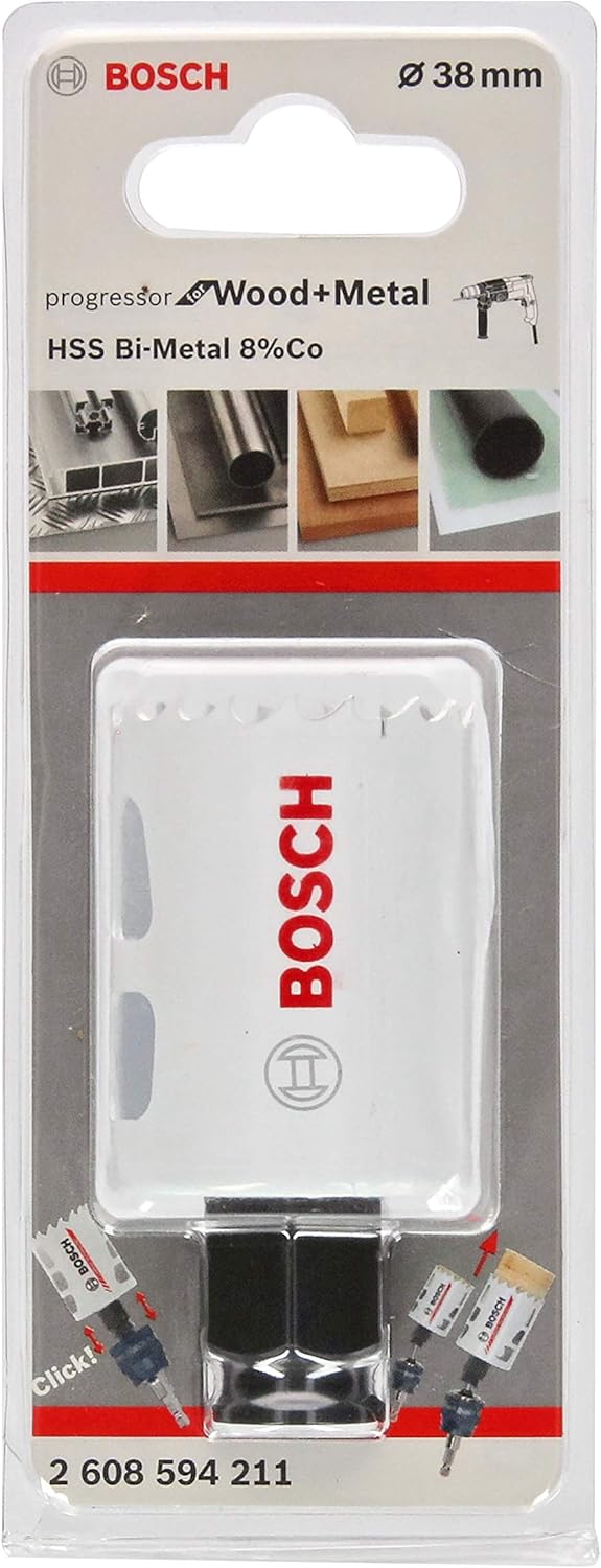 BOSCH Bi-Metal Hole Saw (for Wood and Metals 8% Cobalt Alloy, Progressive Tooth Design, diameter 38 mm, Accessory Drills)