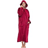 Alexander Del Rossa Fleece Zip Up Robes for Women with Zippered Front, Hooded Zipper Robes for Women, Womens Long Robe