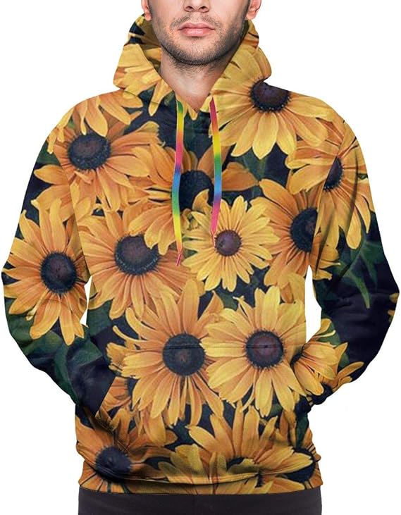 N/C Yellow Sunflower Men's Hoodie Long Sleeve Sweatshirt Hooded Casual