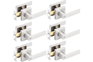Gobrico Pack of 6 Square Door Handles Levers, Bedroom and Bathroom Privacy Locks Satin Nickel Finished, Keyless Interior Door Locksets Door Knobs