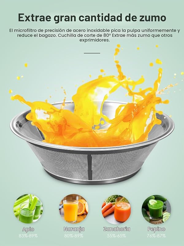 Extracteur de Jus Centrifuge 800W avec Large Goulotte de 3 Pouces, Facile à Nettoyer, Acier Inoxydable, Sans BPA, Idéal pour Fruits et Légumes (Sliver, 800W) — foto 8 de 8