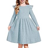 Arshiner Toddler Girl Dress Baby Girls Knitted Ruffle Sleeve Pocket Dresses A-Line Flared Fall Winter Clothes for 2-8 Years