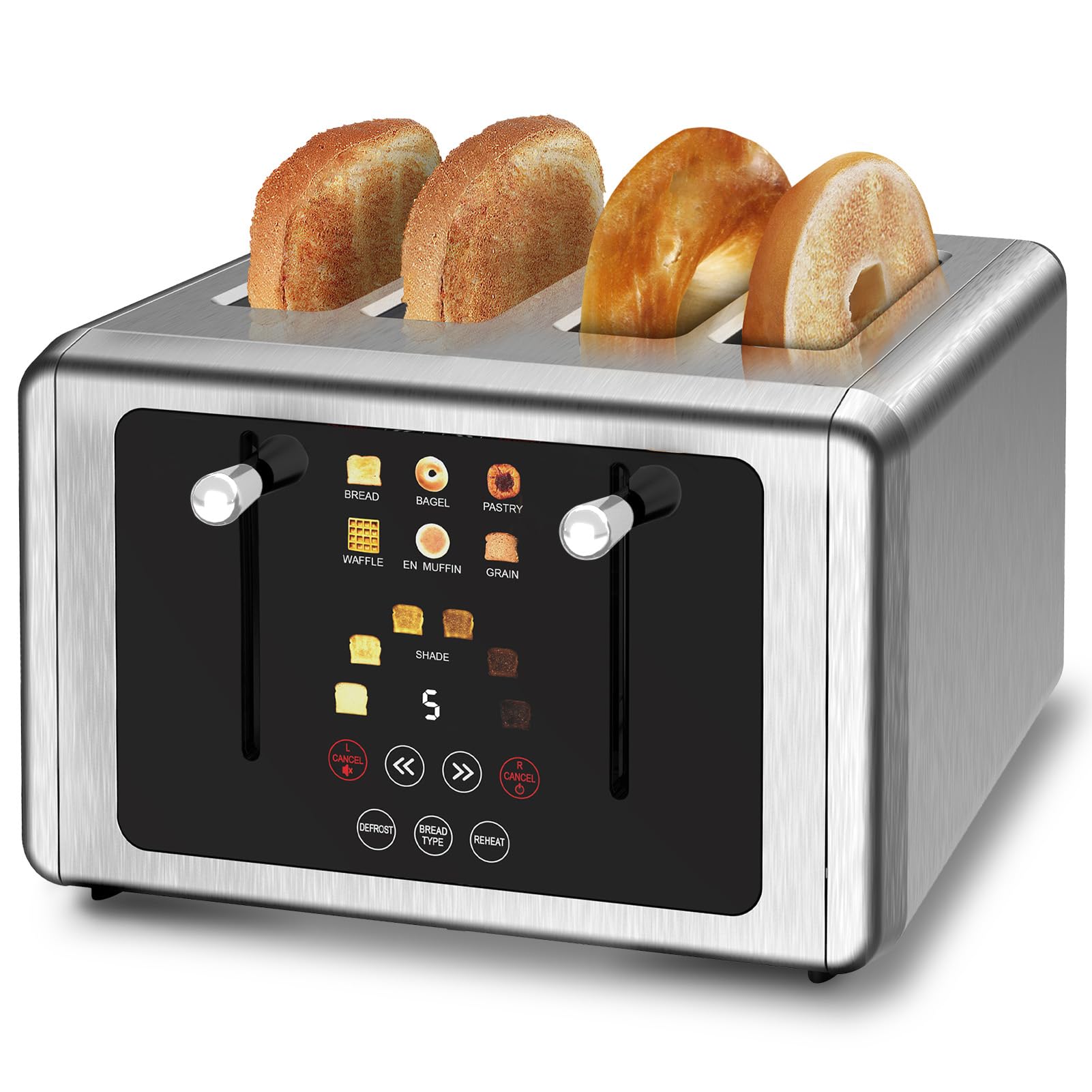 Photo 1 of WUNLY 4 Slice Toaster, Touchscreen & Dual Independent Control Panel?5 Basic Functions & Digital Countdown Toasters, 6 Shade Settings?6 Bread Types, Smart Bread Toaster Mute/Screen-Off ?Cream