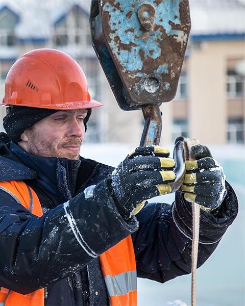 TOOLANT WATERPROOF WINTER LEATHER WORK GLOVE MEN, THOR SERIES, HEAVY DUTY MECHANIC GLOVES, WARM 3M INSULATE LINING, TOUCHSCREEN, WITH IMPACT PROTECTION, MEDIUM