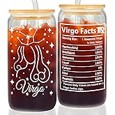 Virgo Gifts - Birthday Gifts for Women - Zodiac Gifts for Mom - Birthday Cup for Woman Friend - Astrology Coffee Cup for Aunt - 16oz Glass Virgo Mug with Straw Lid