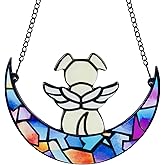 Stained Glass Angle Dog Memorial Suncatcher for Loss of Dog Sympathy Gifts, Dog Memorial Gifts with Sympathy Card, Dog Remembrance Gifts for Pet Lovers, Dog on Moon Ornaments for Window Hanging