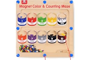 GAMENOTE Magnetic Color and Number Maze - Educational Fine Motor Skills Toys for Boys Girls 3 4 5 Years Old, Wooden Color Matching Learning Counting Toddler