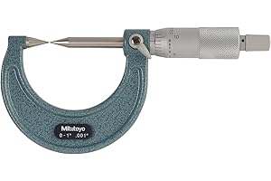 Mitutoyo 112-237 Point Micrometer, Inch, Ratchet Stop, 30 Deg. Carbide-Tipped Points, 0-1" Range, 0.001" Graduations, +/-0.00015" Accuracy