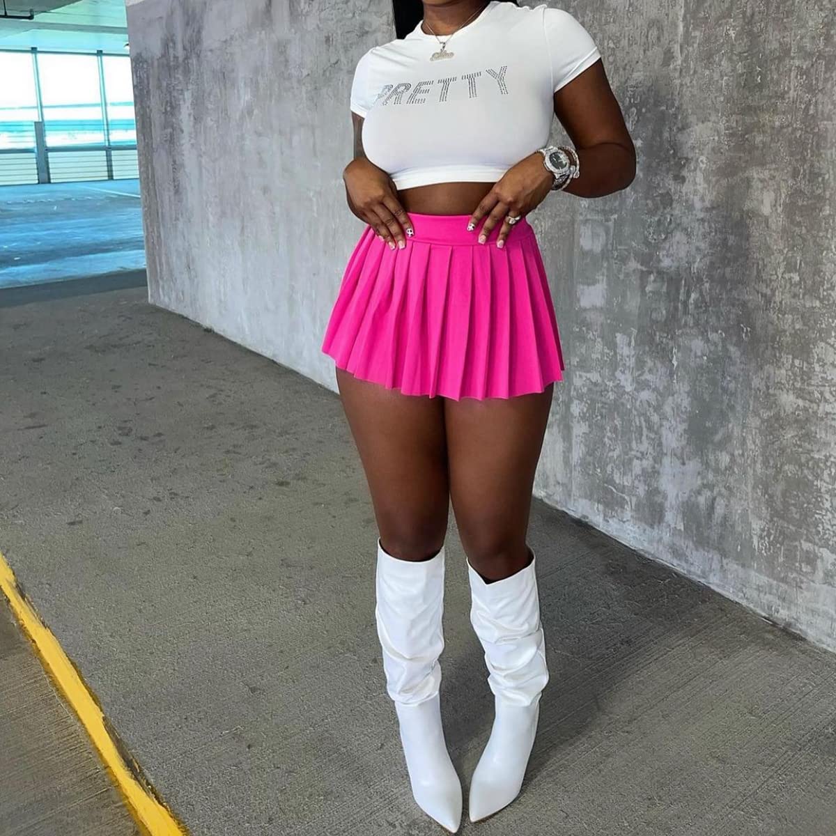 Women's Mini Pleated Skirts Sexy Club Y2k High Wiast Stretchy Tennis Skater A-line Skirt