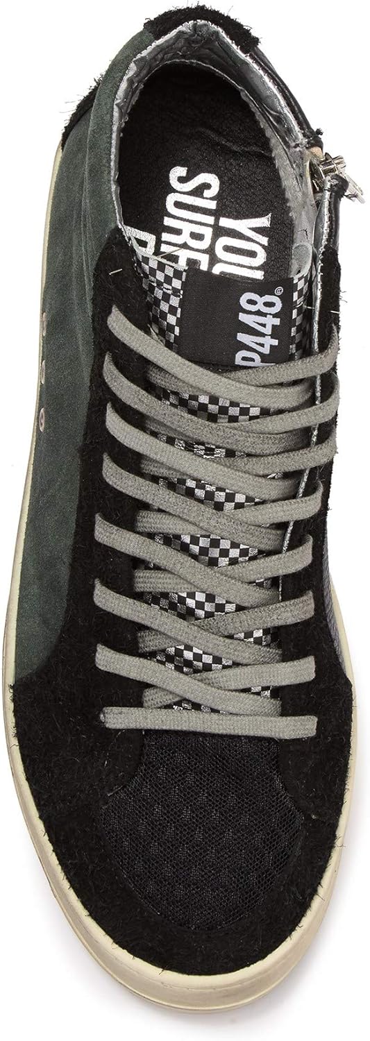 p448 black metallic high top sneaker