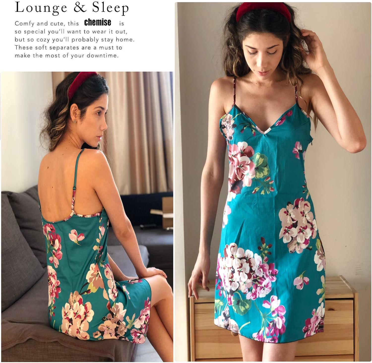 Satin Sleepwear Sexy Nightgown Chemise Full Slip Silk Negligee Floral Nightie Nightdress Bridal Lingerie for Women: Clothing