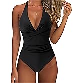 SUUKSESS Women Sexy Tummy Control One Piece Swimsuits Halter Push Up Bathing Suits