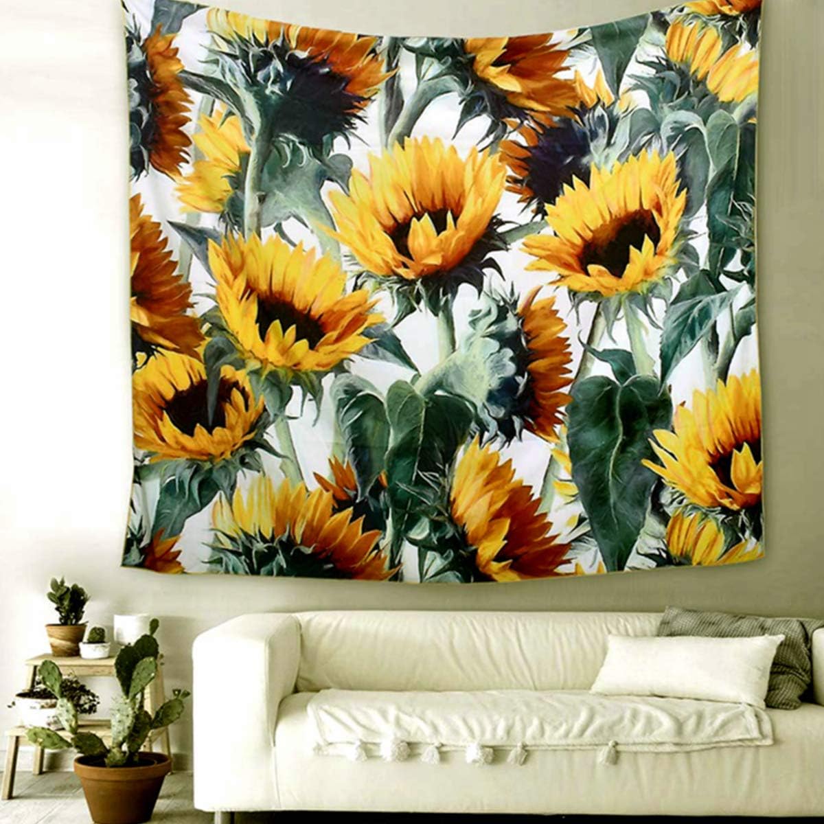 LIGICKY Yellow Sunflowers Tapestry Wall Hanging, Plant Printed Boho Wall Art Tapestries Home Decor for Living Room Bedroom Dorm, 59.1" x 51.9"