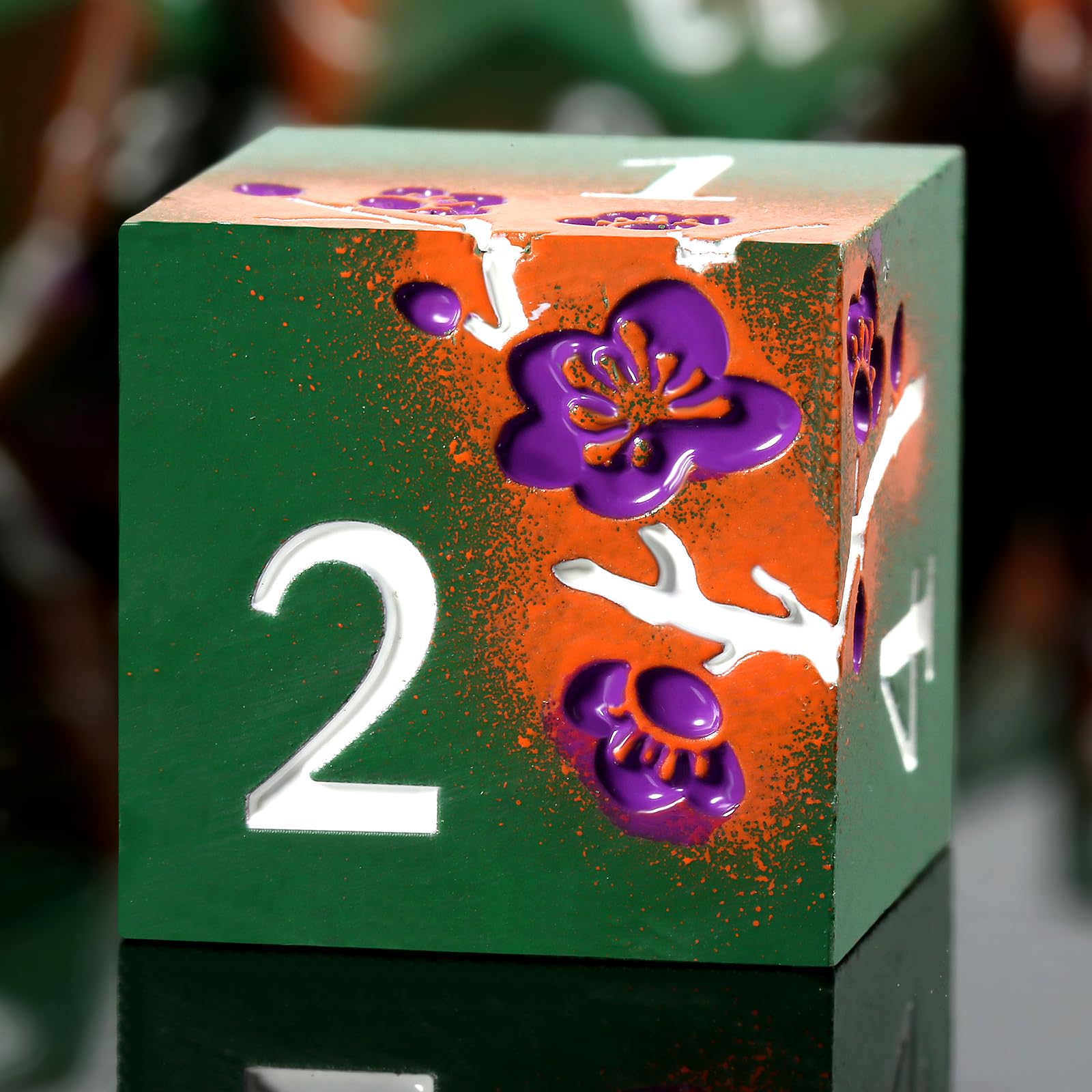 DNDND Metal Dice, 7 PCS Metallic Flowers D&D Dice with Gorgeous Gift Case for DND Dungeons and Dragon Tabletop Game (Army Green and Orange) — image 1