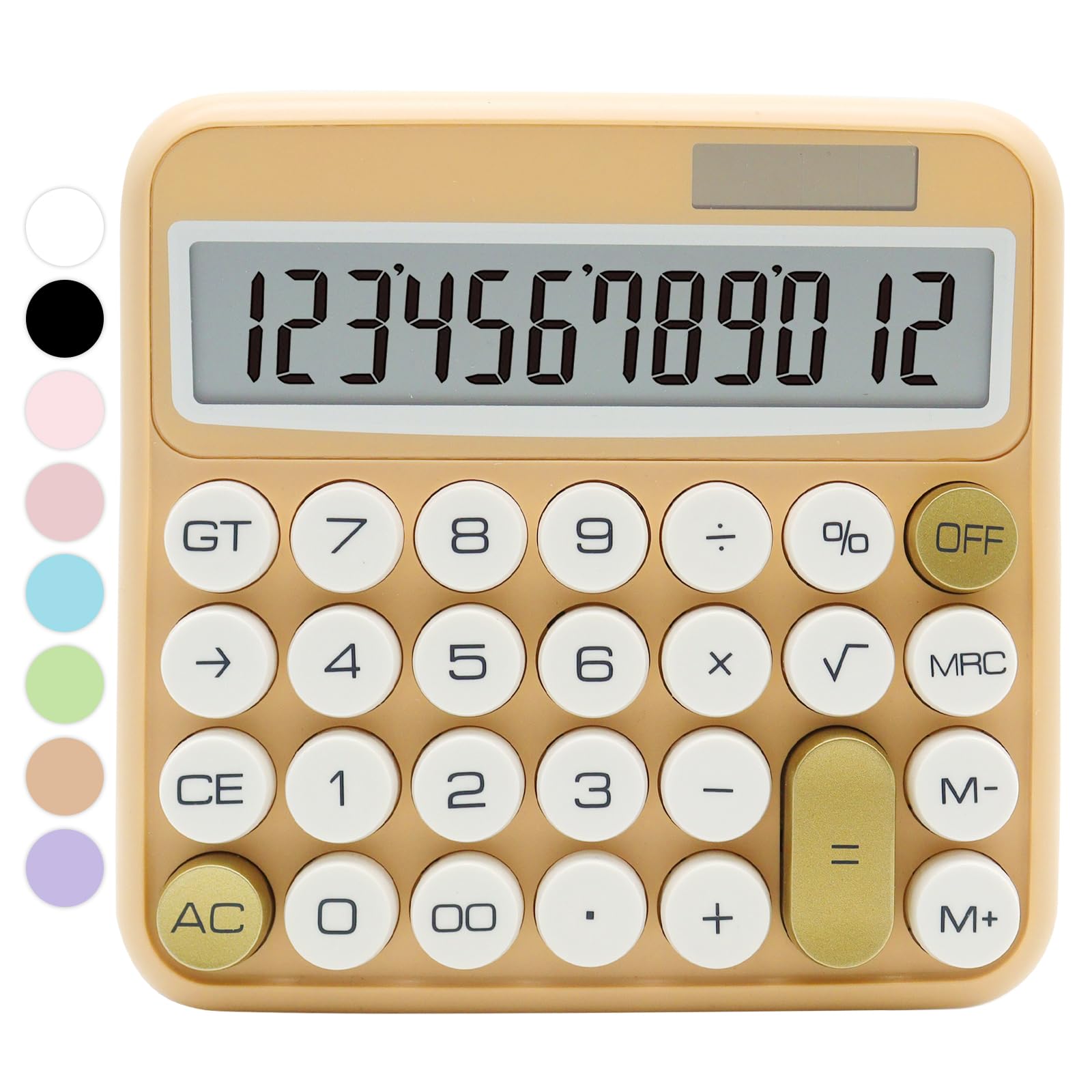 White Standard Calculator - 12 Digit With Large LCD Display and Big Buttons, White Gold Office Accessories for Women Desk, Cute for Office, School, Home, Business