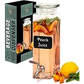 Square Glass Drink Dispenser for Parties - Stainless Steel Spigot + Marker & Label - 100% Leakproof Beverage Dispenser - Liquid Laundry Detergent Dispenser, Water Dispenser, Decorative Pitchers 80oz.