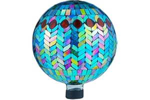 VOREEN Mosaic Glass Gazing Ball Outdoor Gazing Globe, Reflective Ball Yard Decoration for Homes, Patio, Lawn and Gardens, 10-Inch, Blue