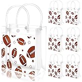 Whaline 12Pcs Football Clear PVC Gift Bags Sports Ball Party Favor Bags with Handles Rugby Treat Tote Bag for Wedding Sport Theme Birthday Holiday Baby Shower Party Supplies, 7.9 x 3.9 x 7.9 Inch