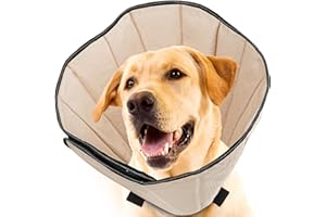 Tarovvoo Dog Cone for Dogs After Surgery, Soft Dog Cone Collar for Small Medium Large Dogs, Dog Cone Alternative, Adjustable Dog Recovery Collars to Stop Licking (Khaki, Large)