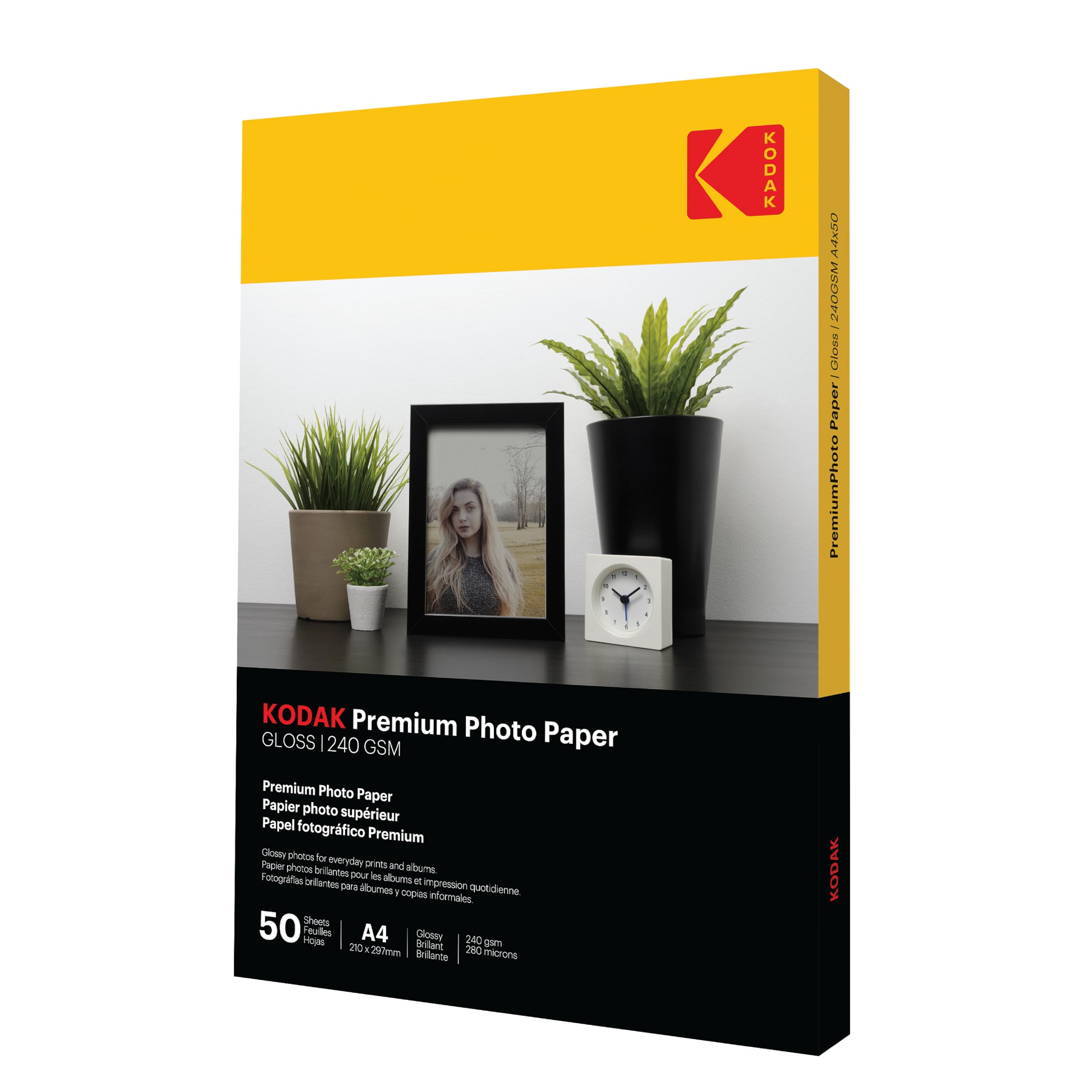 Kodak Photo Paper A4 (Glossy 240gsm - 50 Sheets) Premium Photographic Paper, Universally Compatible with all Inkjet Printers, Perfect Printing for HP, Epson, Canon & Many More (Size 210 x 297mm)
