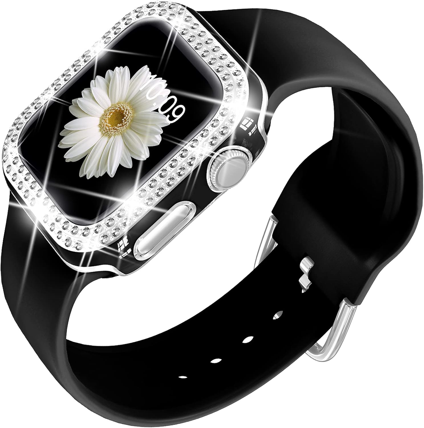 DABAOZA Compatible for Apple Watch 38mm 42mm Band with Glitter Bumper Case, Women Silicone Soft Comfortable Adjustable Strap with Buckle for iWatch Series 3/2/1