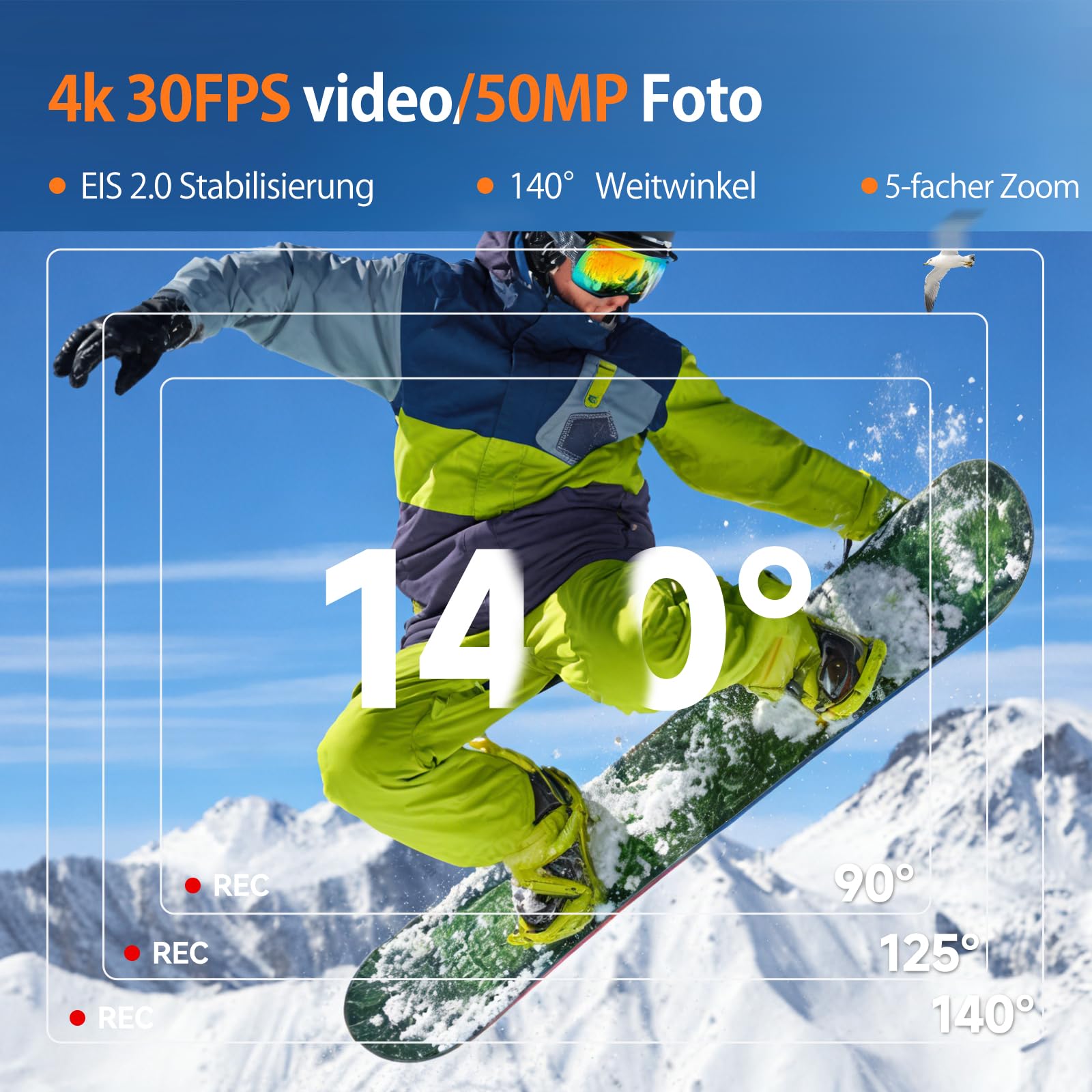 SVBONY SVGo2 4K Unterwasserkamera, Action-Kamera mit Externem Mikrofon, EIS, Wasserdicht bis 30m, Touchscreen, Dual-Screen, 2x1350mAh Akkus, 140° Weitwinkel, WLAN, Zubehörset zum Schnorcheln、Skifahren 2