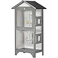 PawHut 60" Wooden Outdoor Bird Cage for Finches, Parakeet, Large Bird Cage with Removable Bottom Tray 4 Perch, Light Gray