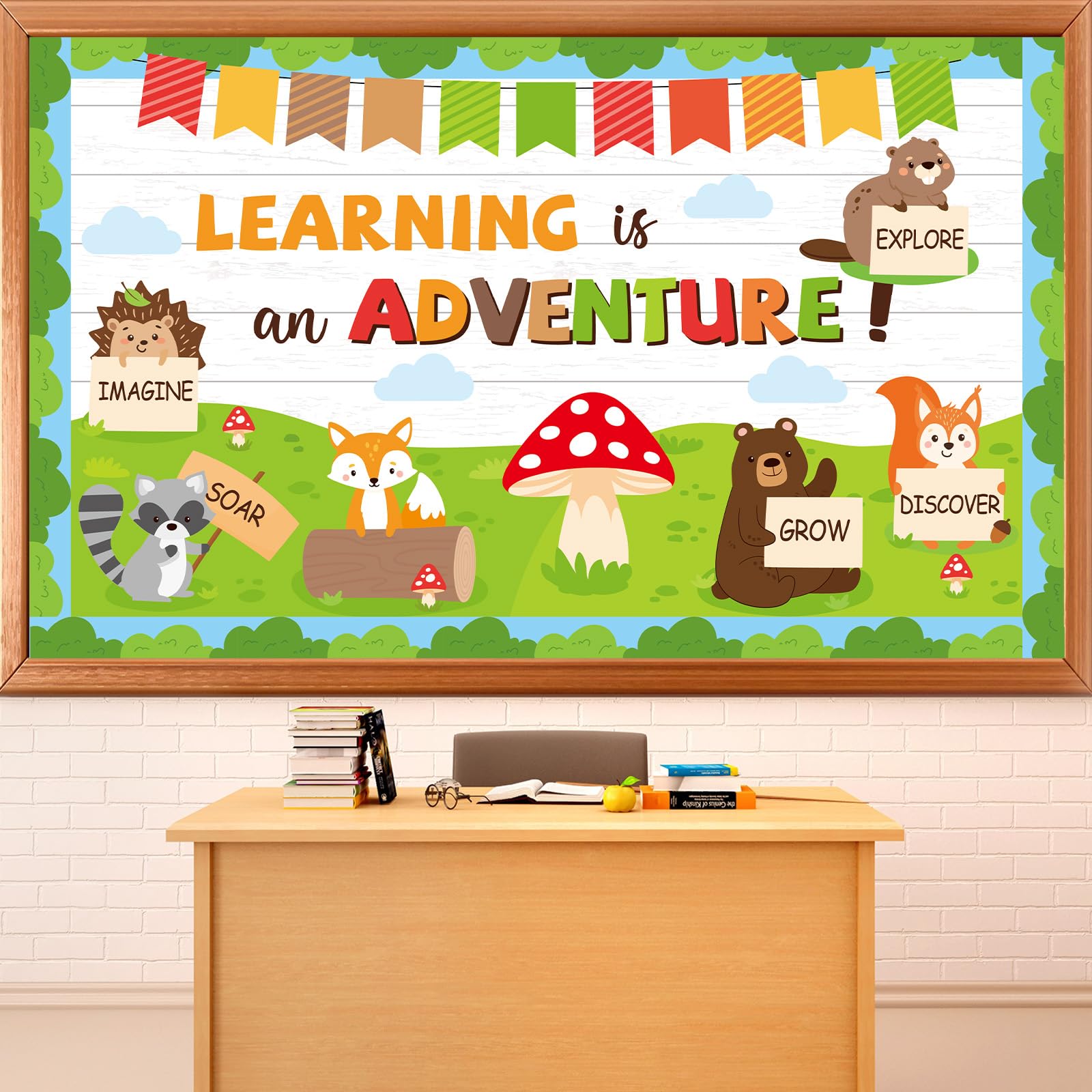 Photo 1 of Woodland in Board Set Jungle Forest Classroom Decorations Back to School Learning is an Adventure Paper Cutouts Motivational Safari Animal Bulletin Board for Nursery Chalkboard Wall Door Decor