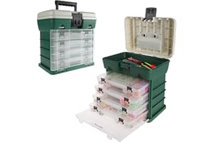 Storage Tool Box Organizer - Utility Box with 4 Drawers and 19 Compartments for Camping Supplies and Fishing Tackle by Wakeman Outdoors (Green)