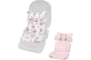 LAT LEE AND TOWN Baby Seat Liner for Stroller-Universal Soft & Breathable Stroller Cushion,Detachable Pillow Car Seat Liner,Cotton Baby Stroller Pad(Fox+Pink Dots)