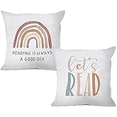 MIXDING Let's Read Reading is Always a Good Idea Throw Pillow Cover Pillowcase 18x18 Inch (Set of 2) Decor, Books Inspirational Farmhouse Sofa Bed Bedroom Home Decoration