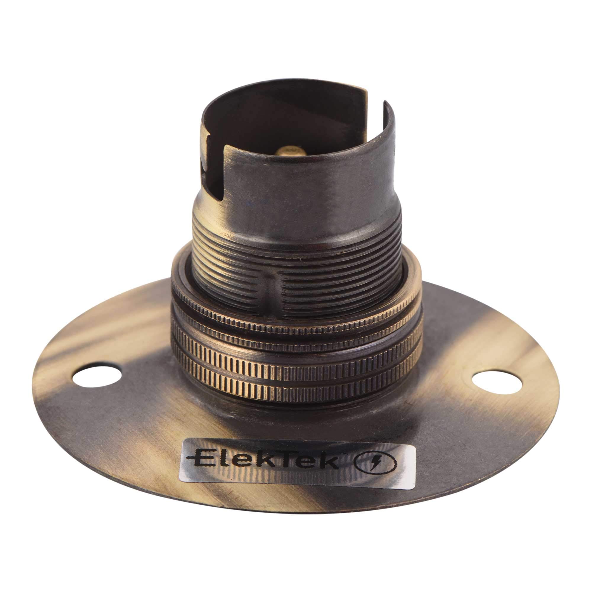 ElekTek Batten B22 BC Bayonet Lamp Holder with Shade Ring 50mm/2" Centre Fixings FITS BESA Conduit Box - Brushed Antique