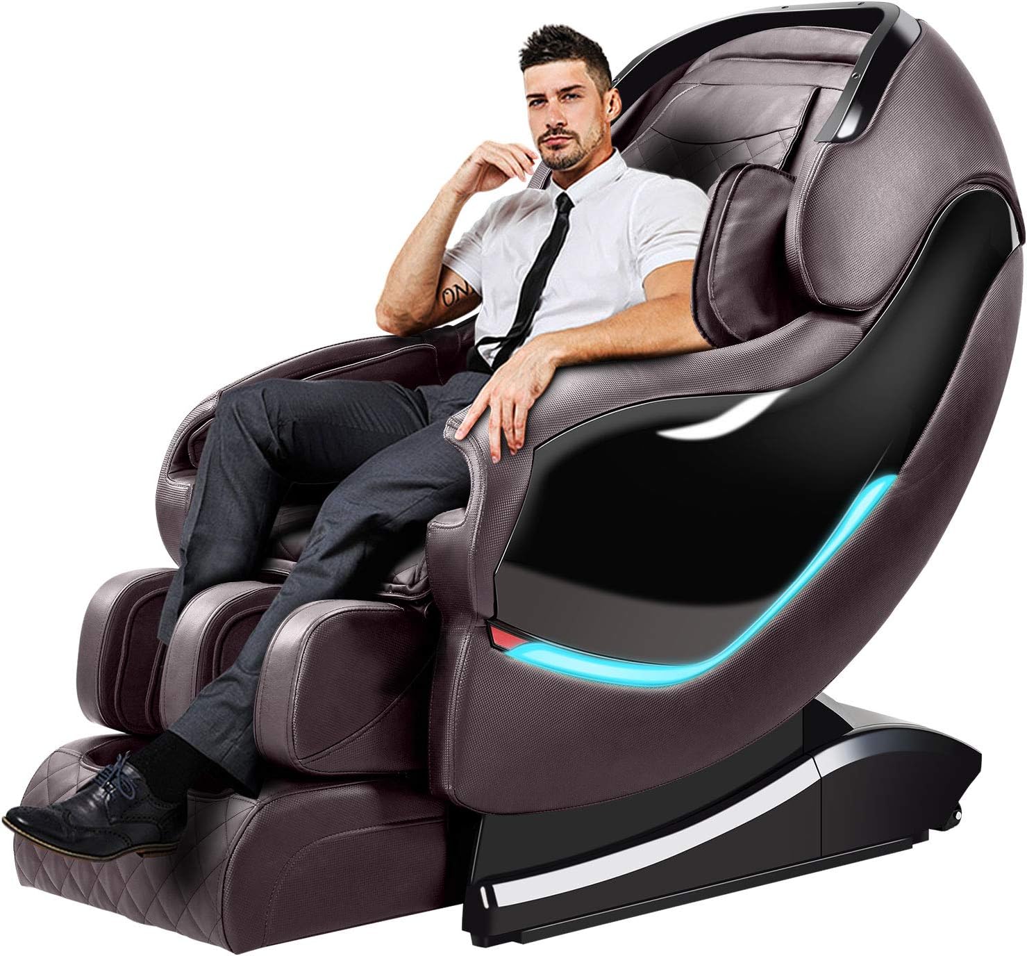 Massage Chair, Zero Gravity Full Body Massage Chairs Recliner with SL Double Track, 3D Robot Hands, Air Massage, Bluetooth Speaker&Yoga Stretching (Brown)