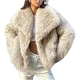 COZYPOIN Womens Faux Fur Jacket Fluffy Fur Coat Cropped Long Sleeve Lapel Button Down Fuzzy Winter Outerwear