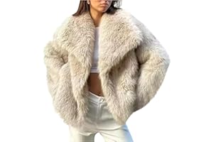 COZYPOIN Womens Faux Fur Jacket Fluffy Fur Coat Cropped Long Sleeve Lapel Button Down Fuzzy Winter Outerwear